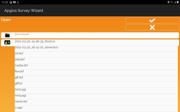 Apglos Survey Wizard, file selection